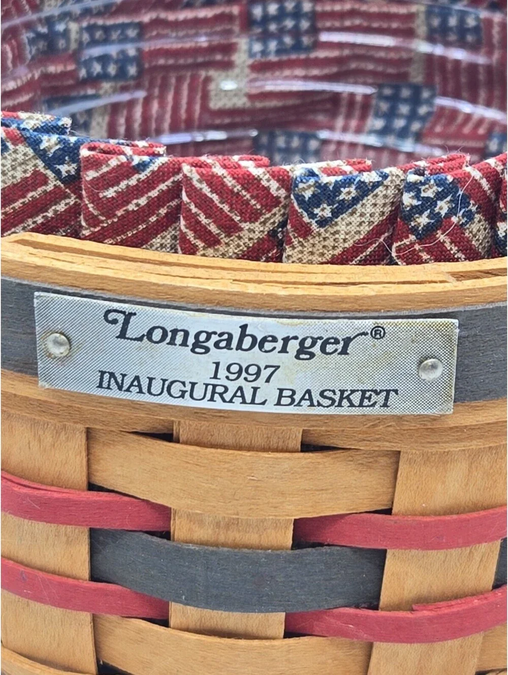 Longaberger 1997 Inaugural Basket Patriotic + Protector, Old Glory Flag Liner